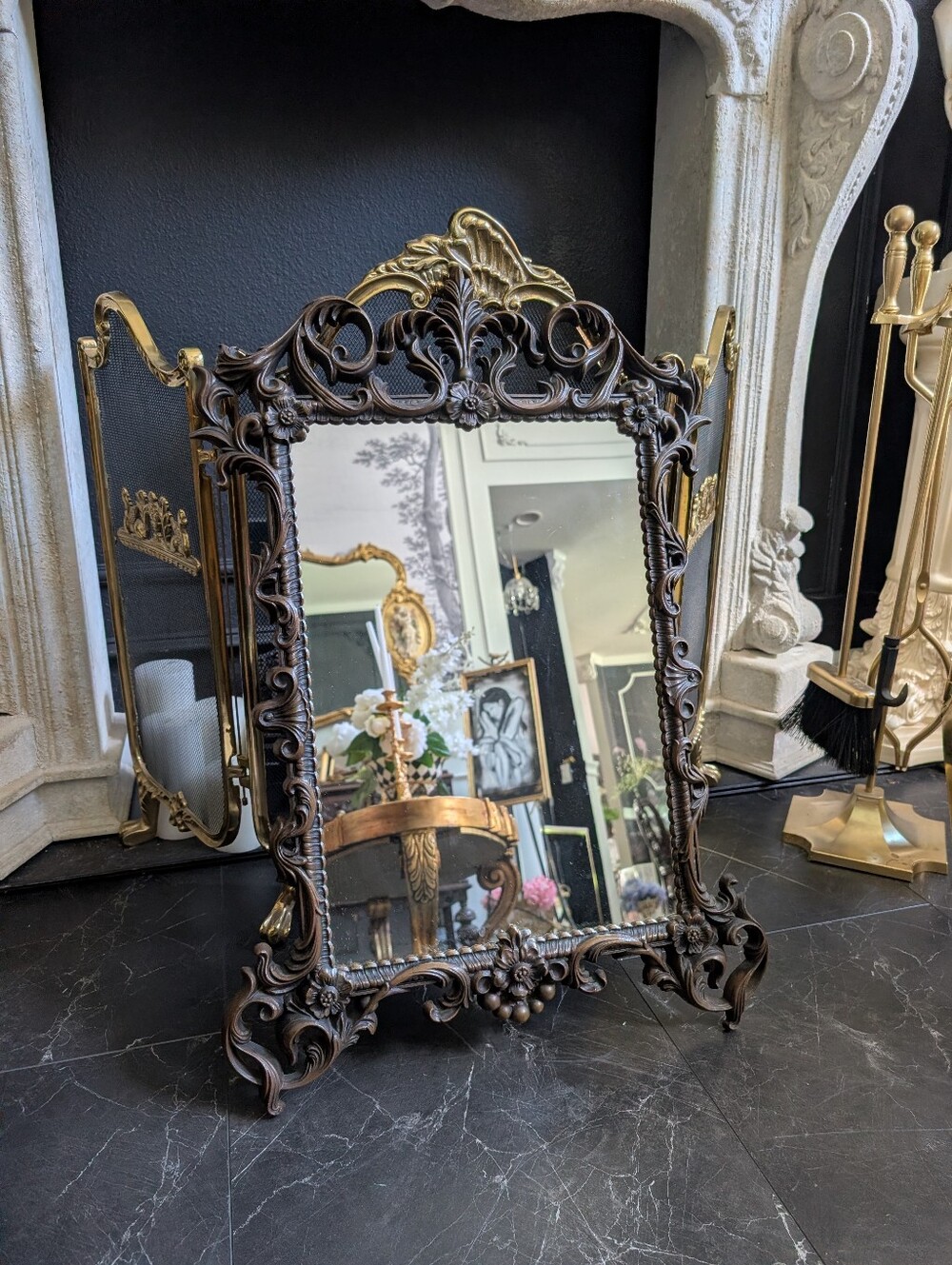 Vintage Faux Brown Wood Rococo/ Hollywood Regency Turner Ornate Wall Mirror, 28